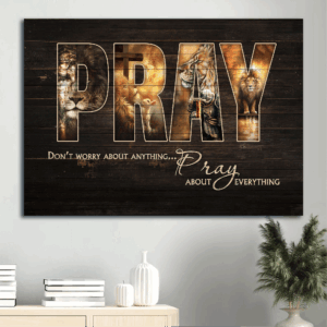 Christian Home Decor Gift: Jesus Lion of Judah Landscape Poster - Pray About Everything
