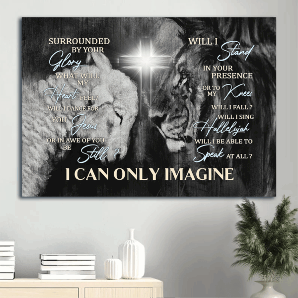 Christian Home Decor Gift: Jesus Landscape Poster – Lion of Judah Lamb of God Cross Light Black and White Painting