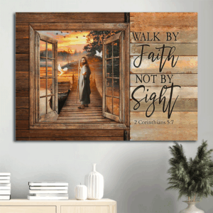 Jesus Landscape Poster Home Decor Gift - Walking with Jesus by River Christian Wall Art Print
