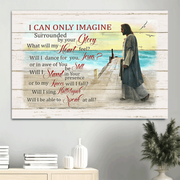Jesus Walking on Beach Poster – Christian Home Decor Gift – Landscape Wall Art Print