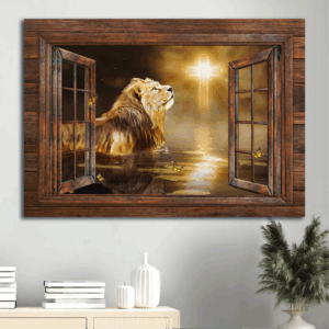 Jesus Landscape Poster - Lion of Judah Light Cross Magic Lake - Christian Home Decor Gift