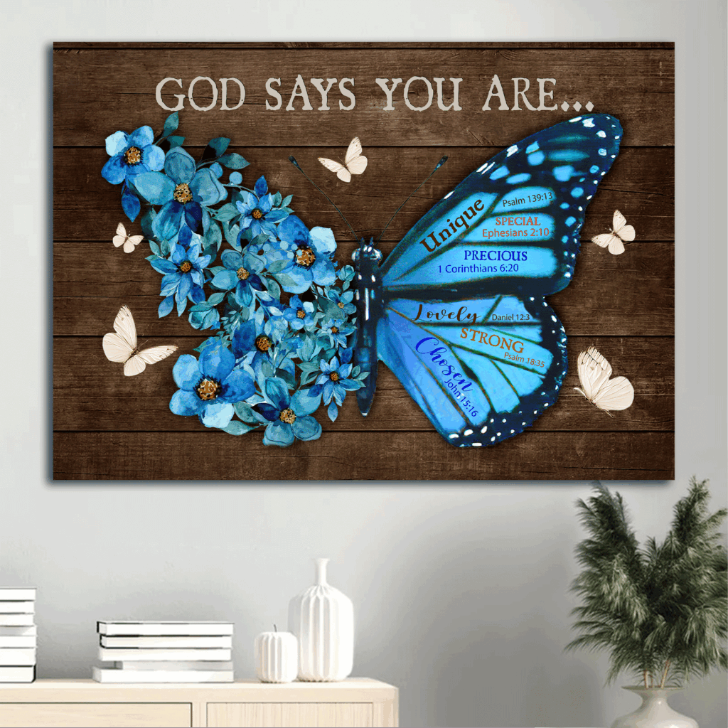 Unique Butterfly & Blue Flower Garden Jesus Landscape Poster – Gift for Christian Home Decor – God Says You Are Unique Unique Butterfly & Blue Flower Garden Jesus Landscape Poster – Gift for Christian Home Decor – God Says You Are Unique
