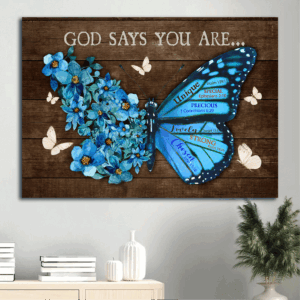 Unique Butterfly & Blue Flower Garden Jesus Landscape Poster - Gift for Christian Home Decor - God Says You Are Unique