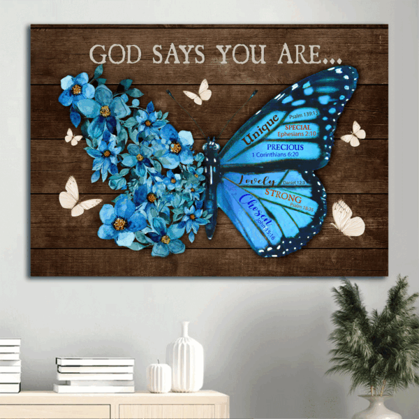 Unique Butterfly & Blue Flower Garden Jesus Landscape Poster – Gift for Christian Home Decor – God Says You Are Unique