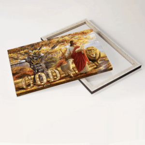 Christian Home Decor Gift: Jesus Lion of Judah Lamb of God Bible Verse Poster - Be Still and Know God 1