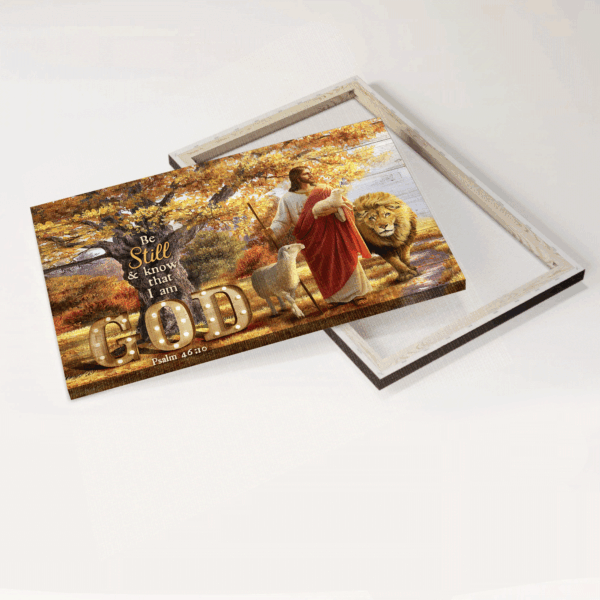 Christian Home Decor Gift: Jesus Lion of Judah Lamb of God Bible Verse Poster – Be Still and Know God