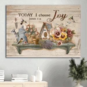 Jesus Landscape Poster Home Decor Gift with Hummingbird Garden and Bible Verse - Gift for Christian - Today I Choose Joy