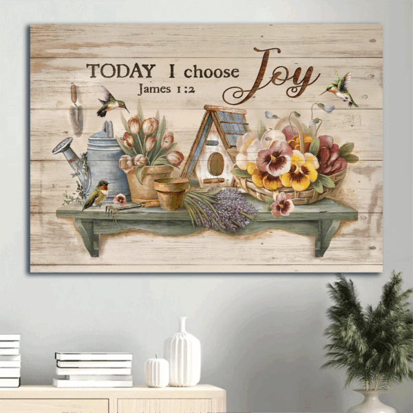 Jesus Landscape Poster Home Decor Gift with Hummingbird Garden and Bible Verse – Gift for Christian – Today I Choose Joy