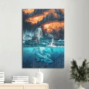 Jesus Walking on Water Portrait Poster - Beautiful Dolphin Christian Gift for Home Decor & Wall Art