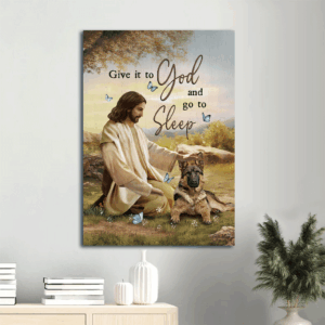 Jesus Portrait Poster - German Shepherd & Blue Butterfly Home Decor Gift for Christian Wall Art