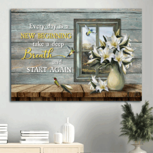 Jesus Landscape & Lily Flower Hummingbird Poster Home Decor Gift for Christians - New Beginning Everyday