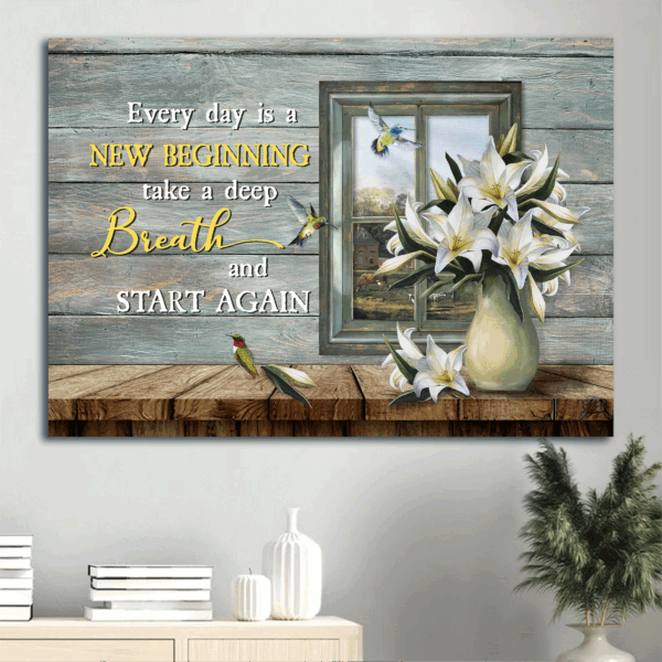 Jesus Landscape & Lily Flower Hummingbird Poster Home Decor Gift for Christians – New Beginning Everyday