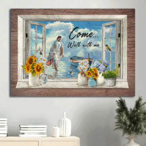 Jesus Landscape Poster: Walk on Water Window Painting Sunflower Daisy Hummingbird - Christian Gift Prints