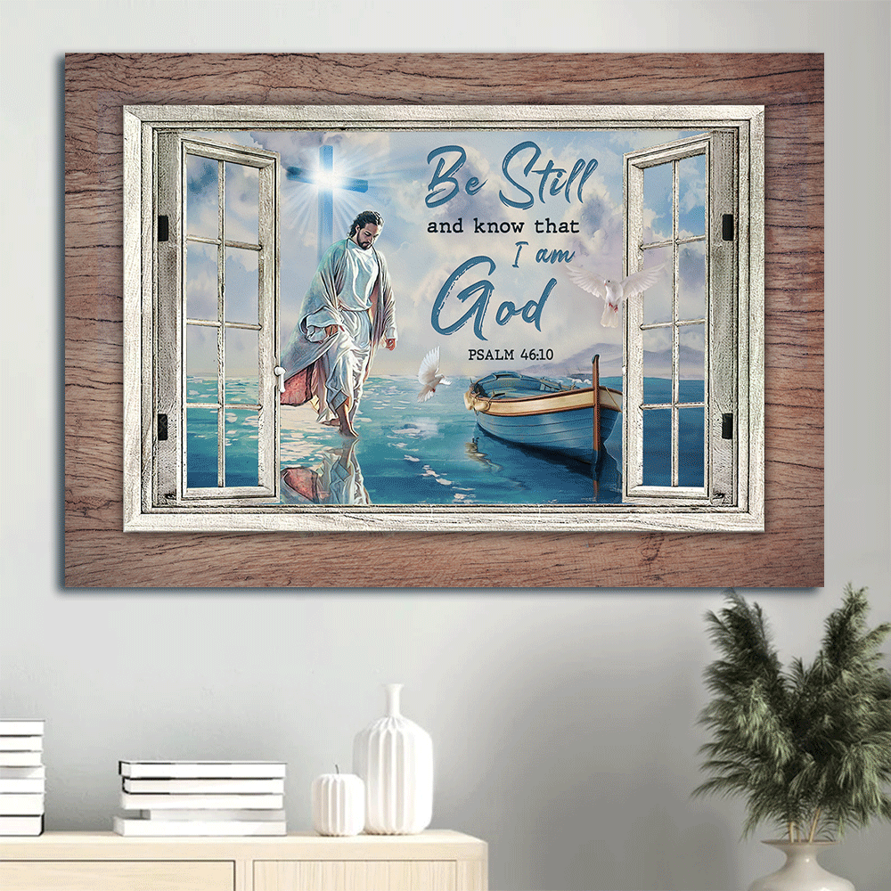 Jesus Walking on Water Landscape Poster – Christian Home Decor Gift with Light Cross and Window Frame – Be Still and Know That I Am God Wall Art Jesus Walking on Water Landscape Poster – Christian Home Decor Gift with Light Cross and Window Frame – Be Still and Know That I Am God Wall Art