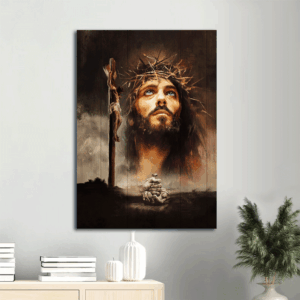 Christian Home Decor Gift: Jesus Portrait Poster with Wooden Cross - Christian Wall Art Prints
