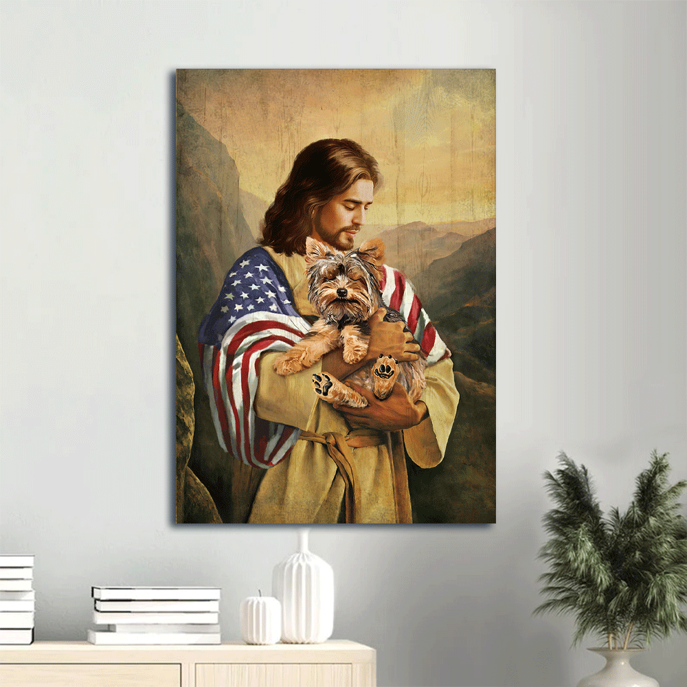 Jesus Portrait Poster Home Decor Gift – Christian Wall Art with Yorkshire Terrier and US Flag Jesus Portrait Poster Home Decor Gift – Christian Wall Art with Yorkshire Terrier and US Flag