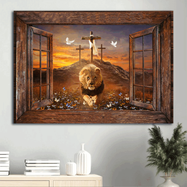 Jesus Lion of Judah Sunset Painting Poster – Christian Home Decor Gift