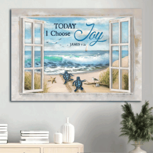 Jesus Landscape Poster Home Decor Gift - Turtle Beach Seagull - Gift For Christian - Today I Choose Joy