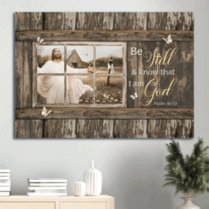 Jesus Landscape Poster Home Decor Gift - Christian Wall Art Prints with Wooden Cross and White Butterfly