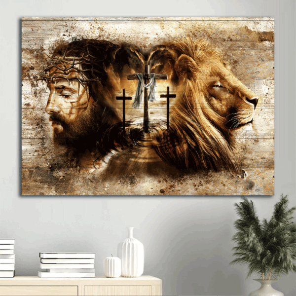 Jesus Lion of Judah Landscape Poster – Vintage Painting Decor Gift for Christians