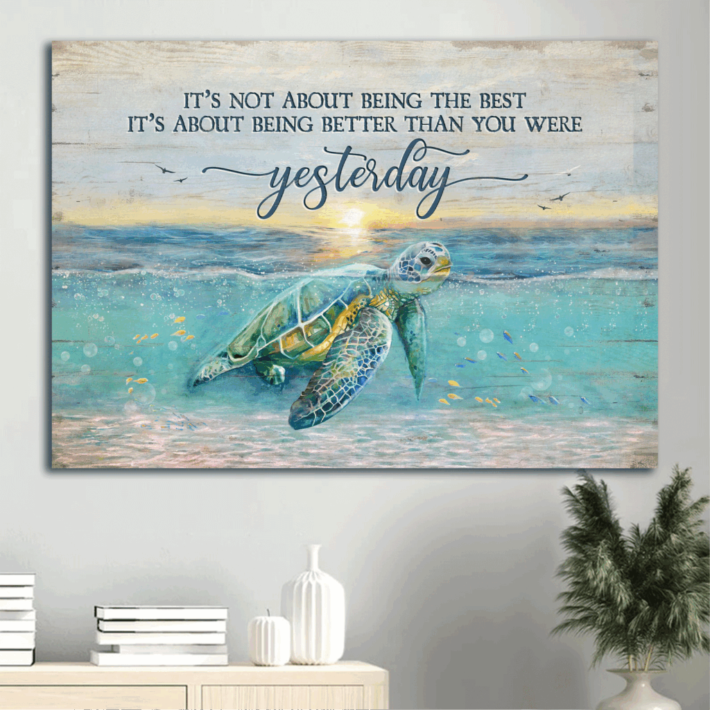 Christian Home Decor: Jesus & Turtle Ocean View Poster – Gift for Christians Inspiring Quote Poster