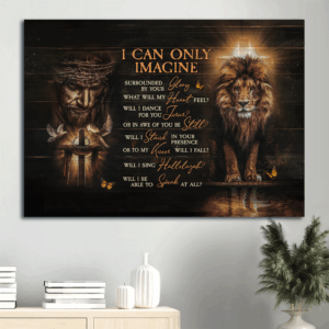 Jesus Landscape Poster with Lion of Judah and Wooden Cross - Christian Home Decor Gift