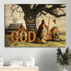 Christian Home Decor Poster - Jesus Lion Lamb Red Cardinal Gift - Be Still and Know God