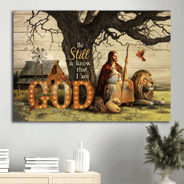 Christian Home Decor Poster – Jesus Lion Lamb Red Cardinal Gift – Be Still and Know God