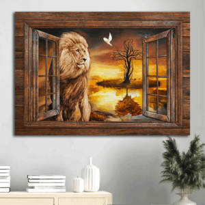 Jesus Lion of Judah Sunset Landscape Poster - Christian Home Decor Gift