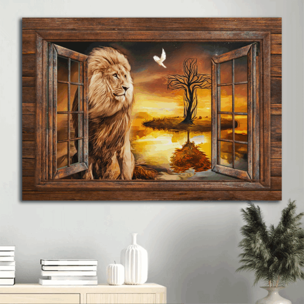 Jesus Lion of Judah Sunset Landscape Poster – Christian Home Decor Gift