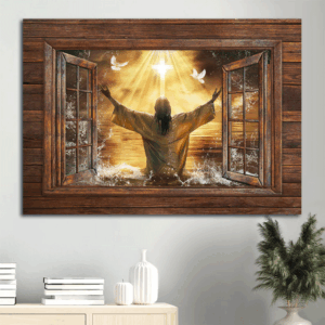 Jesus Landscape Poster: Sunset Artwork with White Dove Christian Gift Home Decor Print