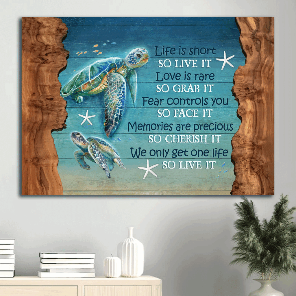 Christian Home Decor Gift: Jesus Landscape Poster with Turtle Ocean View and Starfish – Live Life Fully with this Inspirational Wall Art Christian Home Decor Gift: Jesus Landscape Poster with Turtle Ocean View and Starfish – Live Life Fully with this Inspirational Wall Art