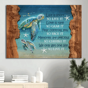 Christian Home Decor Gift: Jesus Landscape Poster with Turtle Ocean View and Starfish - Live Life Fully with this Inspirational Wall Art