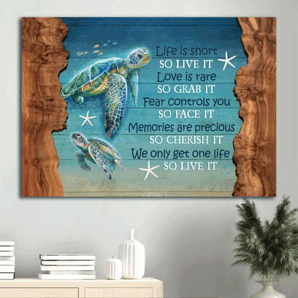 Christian Home Decor Gift: Jesus Landscape Poster with Turtle Ocean View and Starfish – Live Life Fully with this Inspirational Wall Art
