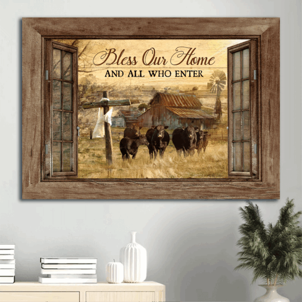 Jesus Landscape Poster – Tranquil Farm Cow Gift for Christian Home Decor – Blessings on Entryway – Wall Art Print