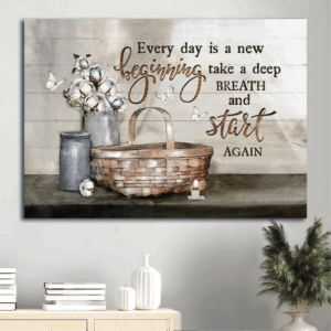 Jesus Landscape Poster Home Decor Gift - Christian Gift with Basket Cotton Flower & Butterfly