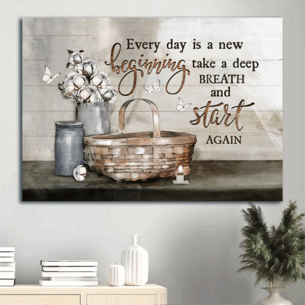 Jesus Landscape Poster Home Decor Gift – Christian Gift with Basket Cotton Flower & Butterfly