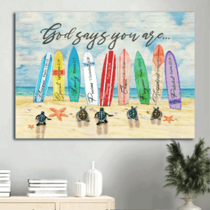 Jesus Landscape Turtle Beach Surfboard Poster Home Decor Gift for Christian - God Says You Are