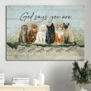 Jesus Landscape Poster: Cat Lover Gift for Christian - God Says You Are - Wall Art Print