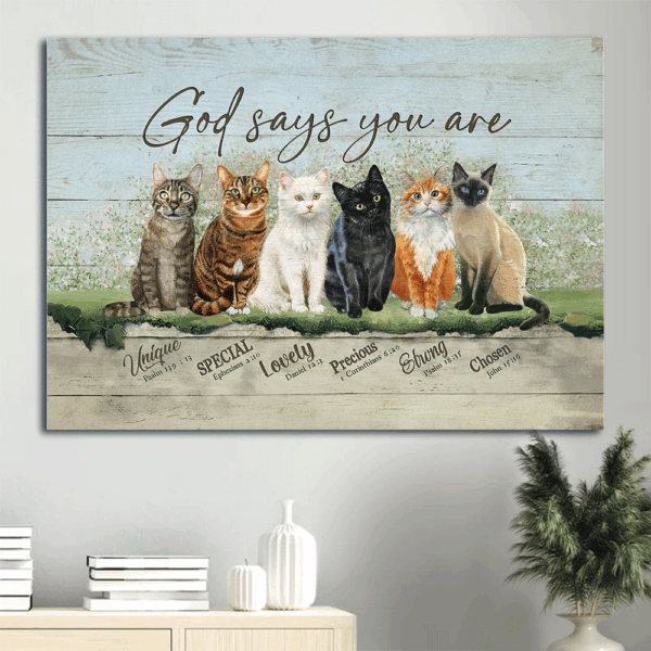 Jesus Landscape Poster: Cat Lover Gift for Christian – God Says You Are – Wall Art Print