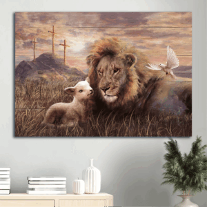 Jesus Landscape Poster Home Decor Gift - Meadow Lion of Judah Lambs of God Peaceful Day