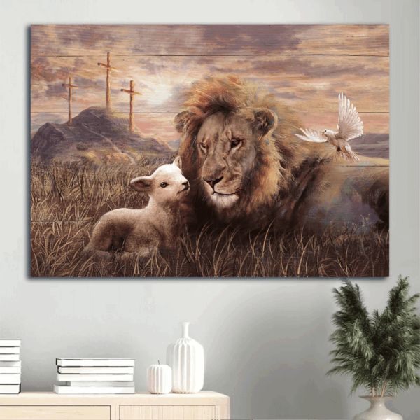 Jesus Landscape Poster Home Decor Gift – Meadow Lion of Judah Lambs of God Peaceful Day