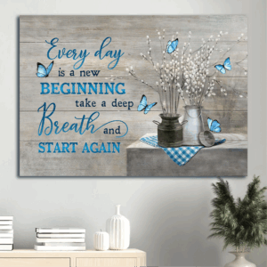 Jesus Landscape Poster Home Decor Gift - Blue Butterfly & Flowers - Christian Wall Art