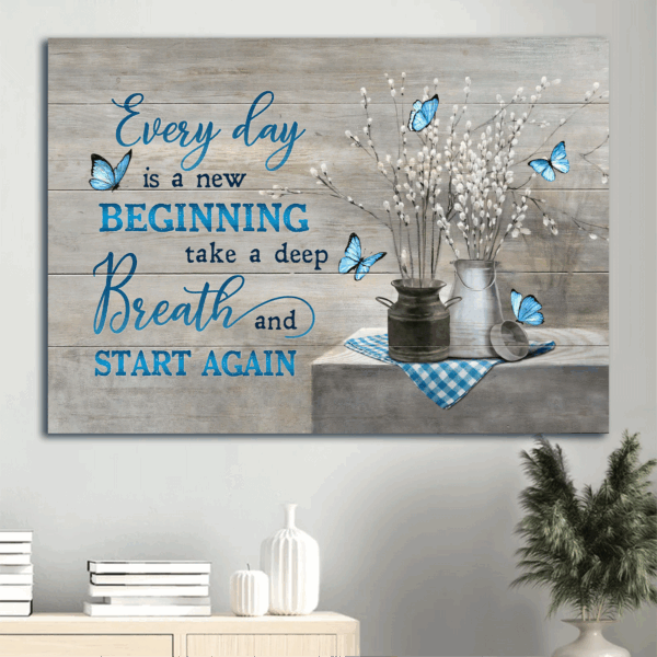 Jesus Landscape Poster Home Decor Gift – Blue Butterfly & Flowers – Christian Wall Art