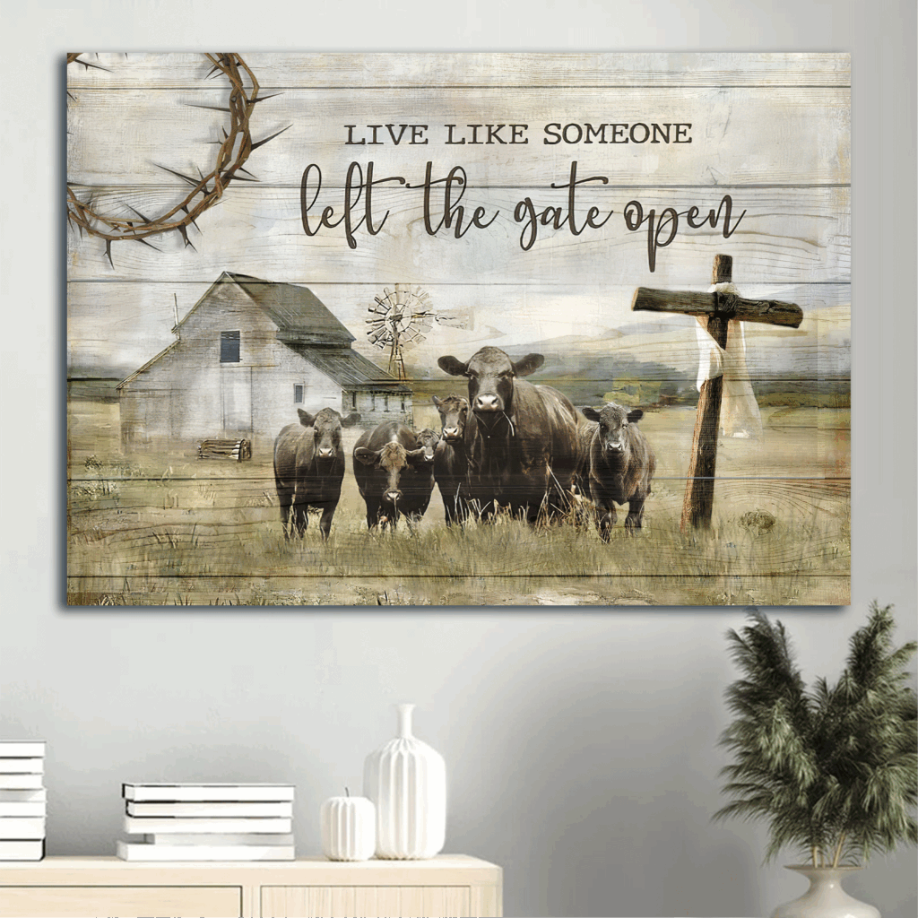 Tranquil Farm Jesus Landscape Poster Home Decor Gift for Christian – Aberdeen Angus Wooden Cross Tranquil Farm Jesus Landscape Poster Home Decor Gift for Christian – Aberdeen Angus Wooden Cross