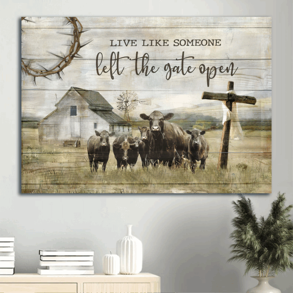 Tranquil Farm Jesus Landscape Poster Home Decor Gift for Christian – Aberdeen Angus Wooden Cross