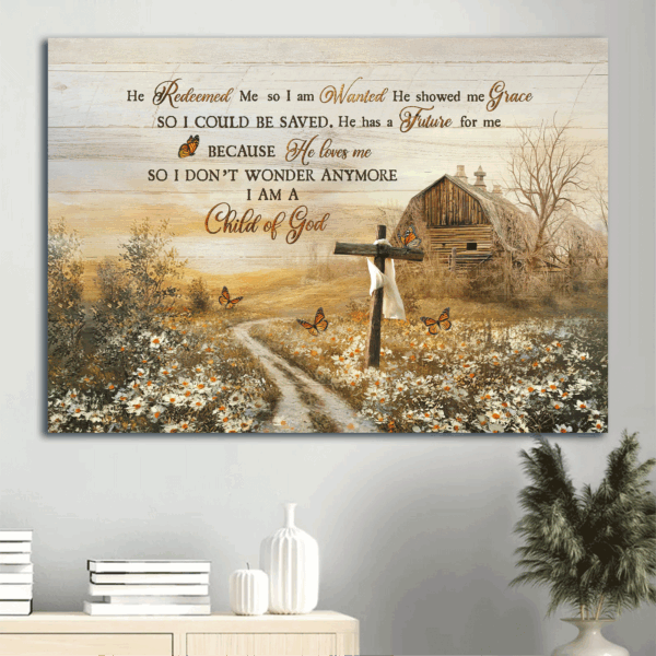 Jesus Landscape Poster Home Decor Gift – Beautiful Farm Old Cross Daisy Field – Christian Wall Art
