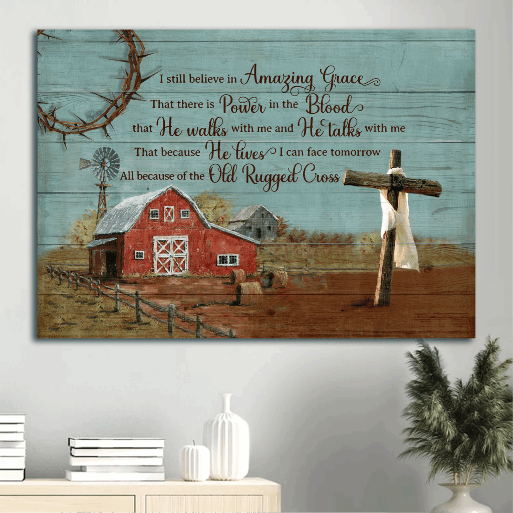 Jesus Landscape Poster Home Decor Gift – Tranquil Farm Painting with Windmill Barn & Cross – Christian Gift with Amazing Grace Jesus Landscape Poster Home Decor Gift – Tranquil Farm Painting with Windmill Barn & Cross – Christian Gift with Amazing Grace
