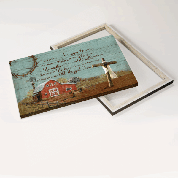 Jesus Landscape Poster Home Decor Gift – Tranquil Farm Painting with Windmill Barn & Cross – Christian Gift with Amazing Grace
