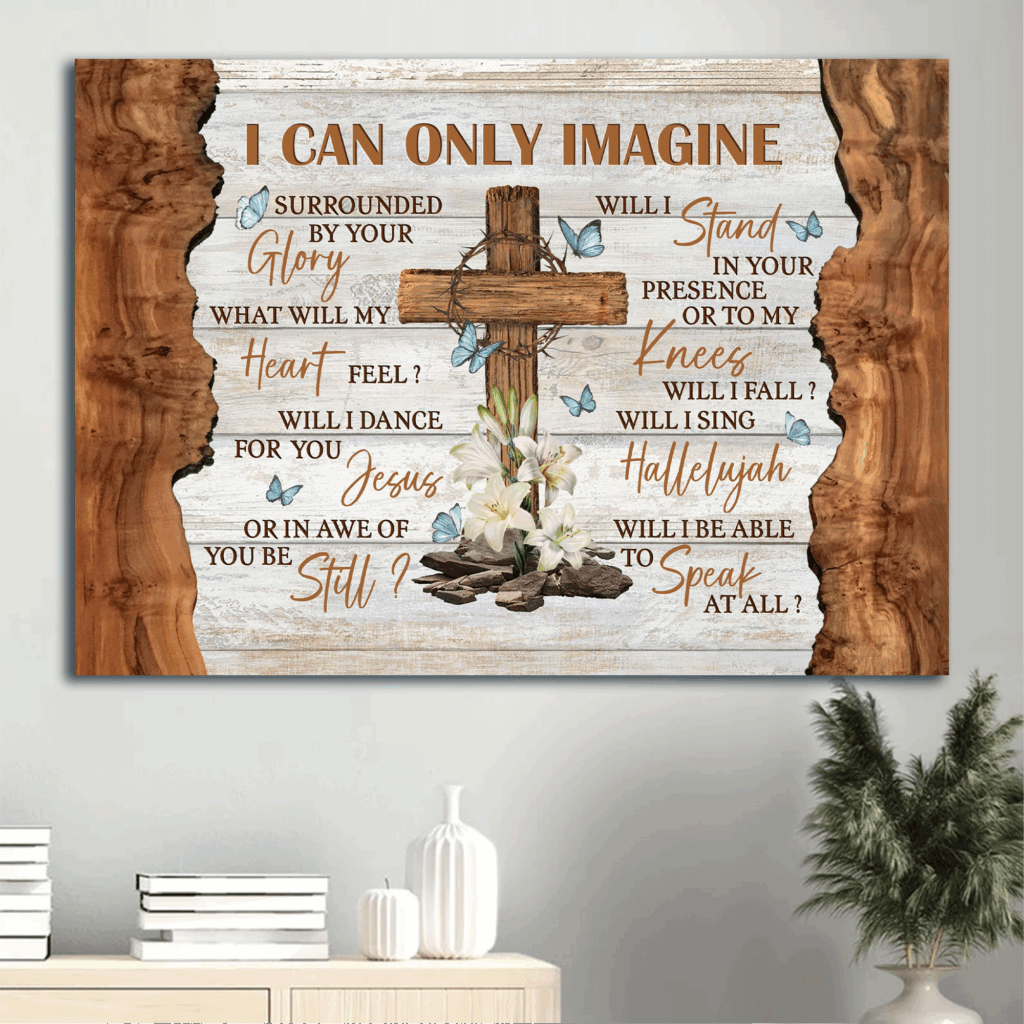 Christian Home Decor: Jesus Landscape Poster with Cross Lilies and Butterflies – Gift for Christian – Wall Art Prints